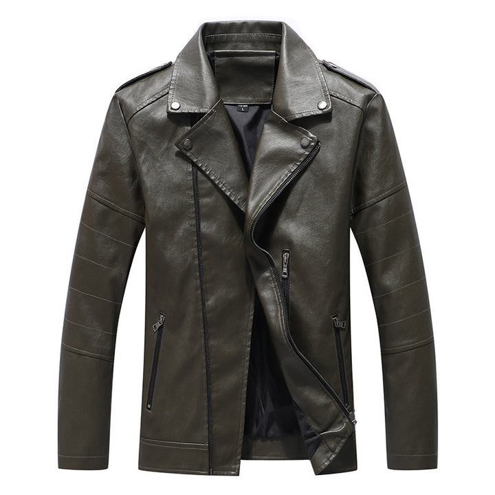 Herren Slim Fit Kunstleder-Motoblouson im Biker-Look mit gesteppten Armpaneelen und Reverskragen Drune