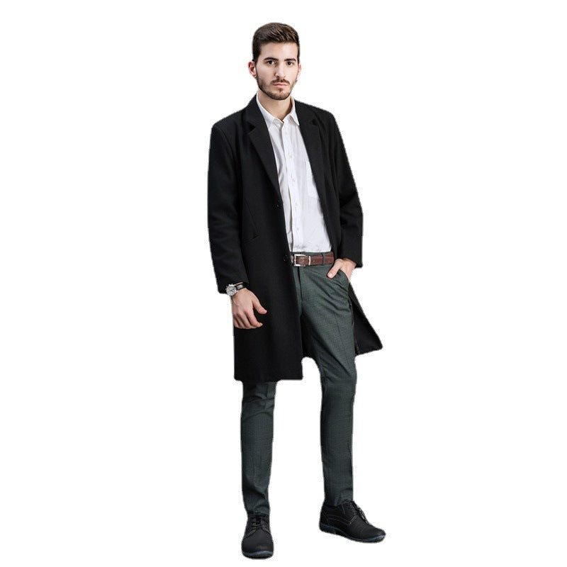 Herren Zeitloser langer Wollmantel mit schmalem Revers und Zweiknopf‑Verschluss Drune