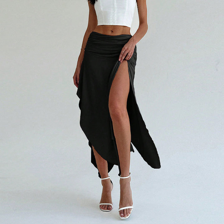 Damen asymmetrischer Maxirock mit eleganter Raffung Drune