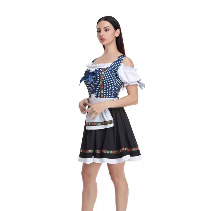 Damen  traditionelles bayerisches Dirndl mit geschnürtem Mieder, kurzer Rocklänge und Schürze Drune
