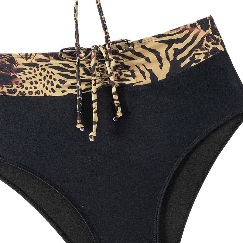 Damen hochgeschnittener Bikini mit dekorativem Rüschendetail Drune