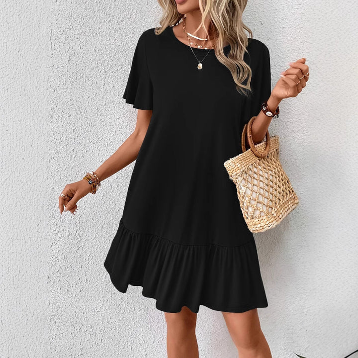Damen Freizeitkleid mit voluminösen Rüschen und lässigen Ärmeln Drune