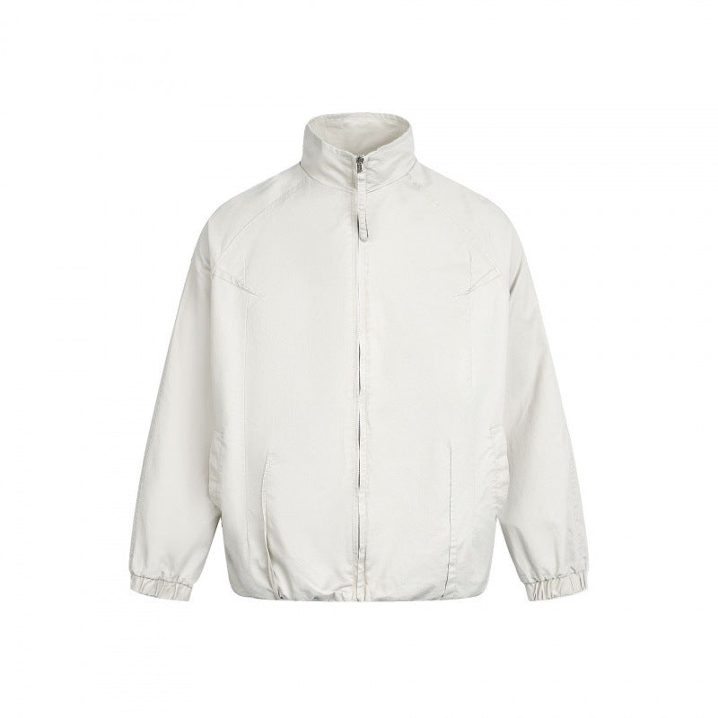 Herren Minimalistische Nylon-Bomberjacke mit Stehkragen, Raglanärmeln und gerafftem Saum Drune
