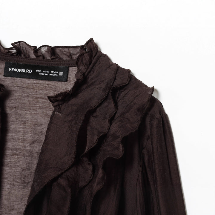 Damen nan zarte Volantbluse aus Crinkle-Chiffon mit Stehkragen und Ballonärmeln Drune