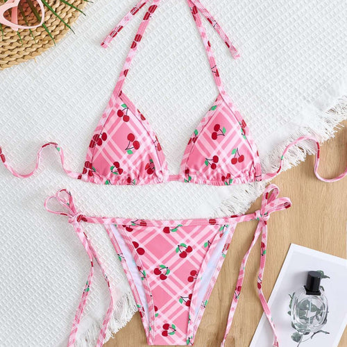 Damen Triangel-Bikini mit frischem Kirschmotiv Drune