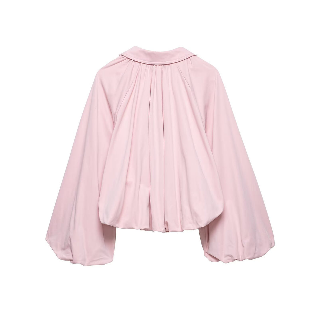 Damen Cropped-Blouson mit Ballonärmeln, Hemdkragen und elastischem Saum Drune