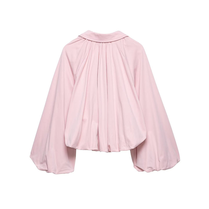 Damen Cropped-Blouson mit Ballonärmeln, Hemdkragen und elastischem Saum Drune