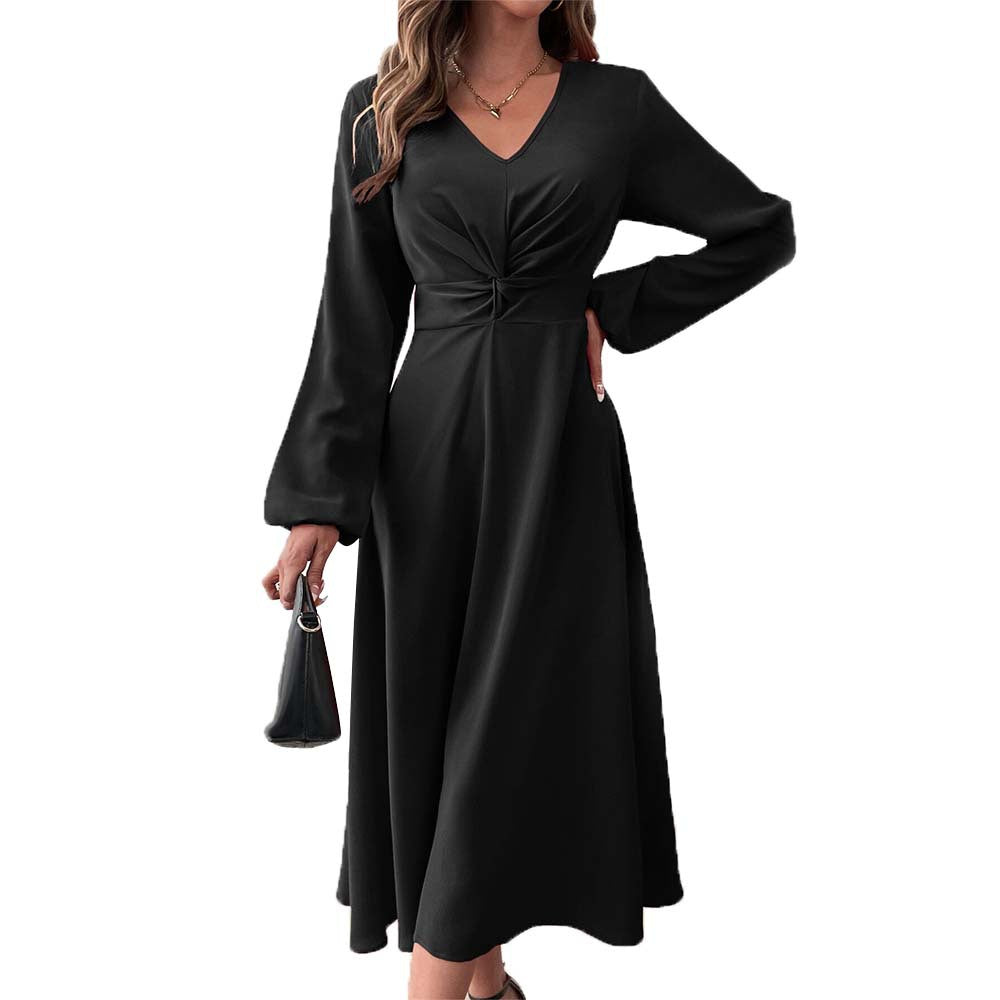 Damen elegantes Midikleid mit figurformender Drapierung und tiefem V-Ausschnitt Drune