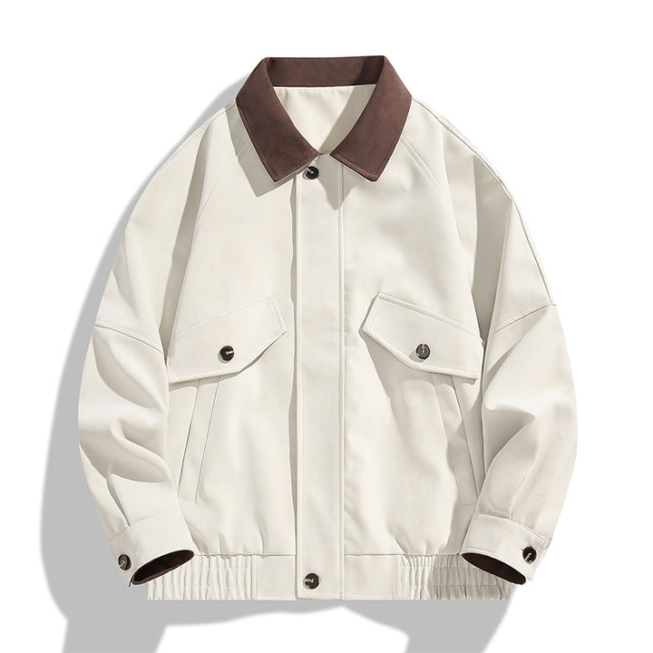 Herren Boxy-Utility-Jacke im Velours-Look mit Kontrastkragen, Pattentaschen & elastischem Saum Drune