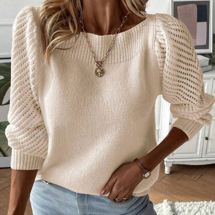 Damen Strickpullover mit modischen Lochärmeln und Rundhalsausschnitt Drune