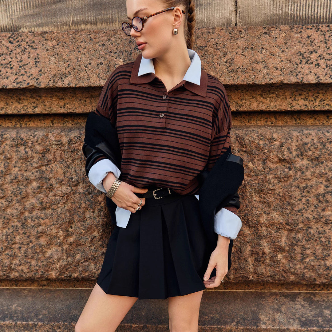 Damen Lässiges gestreiftes Poloshirt mit oversized Schnitt Drune