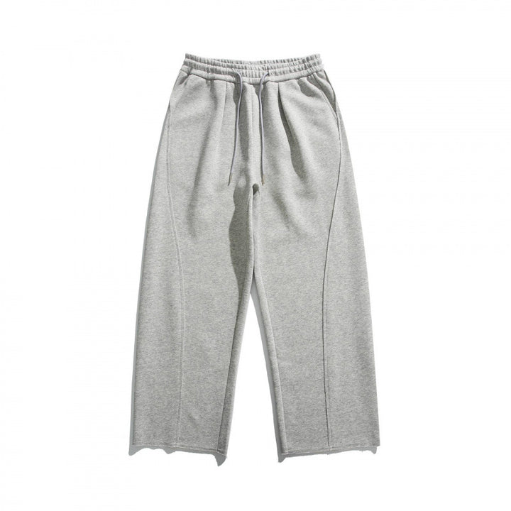 Unisex Weite Baumwoll-Fleece-Jogginghose mit Tunnelzug, Dekorativen Vordernähten und Raw-Saum Drune