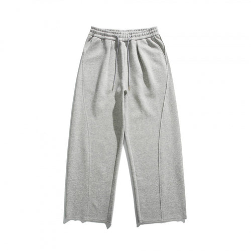 Unisex Weite Baumwoll-Fleece-Jogginghose mit Tunnelzug, Dekorativen Vordernähten und Raw-Saum Drune