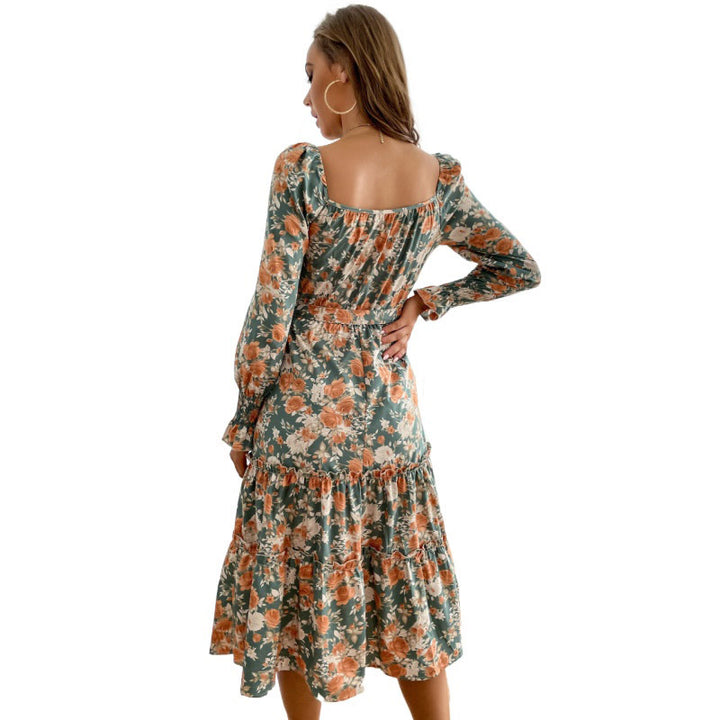 Damen Blumenkleid mit Tendervollfalten und runder Ausschnitt Drune