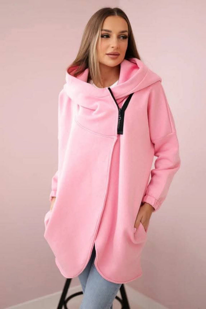 Drune | Asymmetrische Reißverschluss Kapuzenfleece Sweatjacke