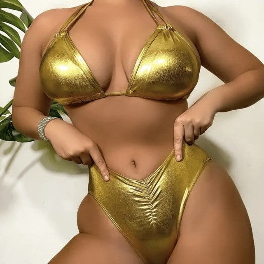 Damen Hochwertiger Triangel-Bikini mit metallischem Finish Drune