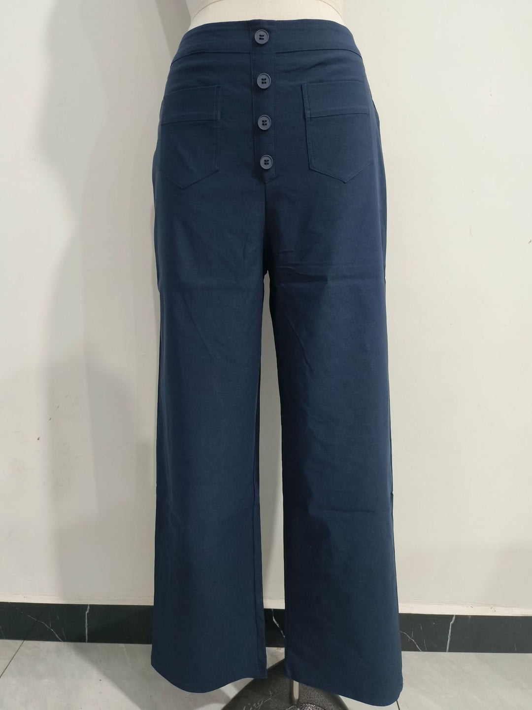 Damen Hochtaillierte weite Hose mit Knopfleiste und aufgesetzten Taschen Drune