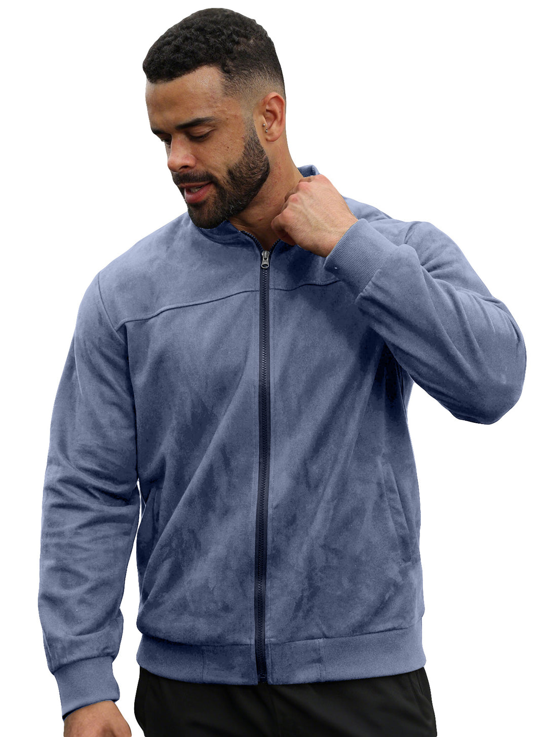 Herren Velours-Trainingsjacke mit Reißverschluss und Stehkragen Drune
