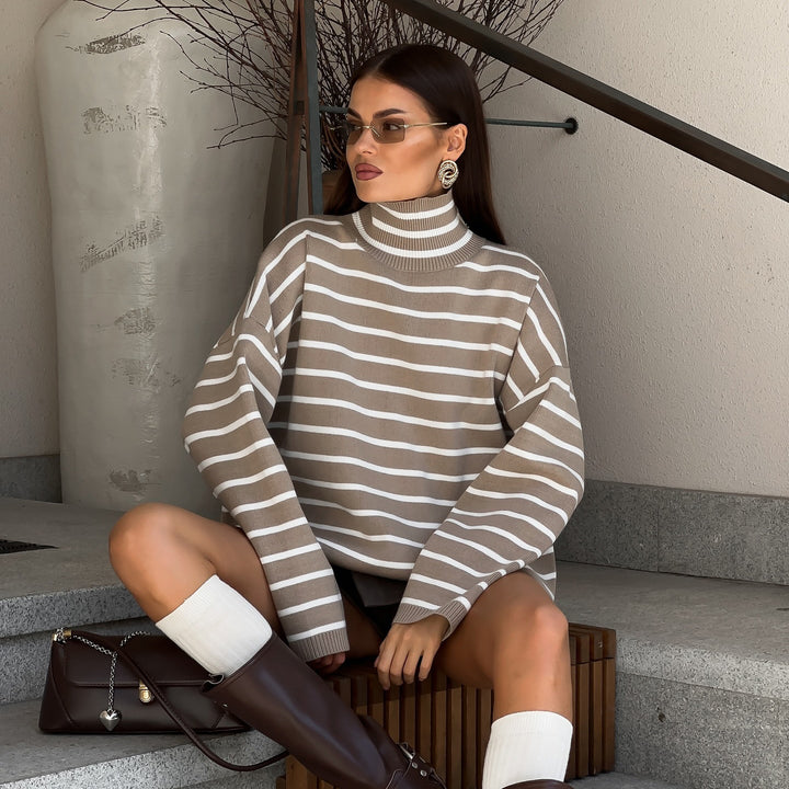 Damen Modischer Oversized Pullover mit Streifenmuster Drune