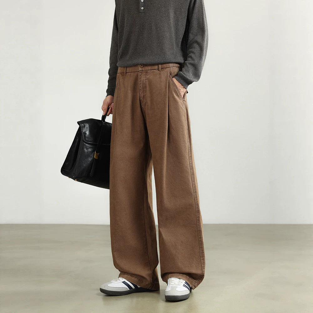 Damen Bundfalten-Hose mit elastischem Taillenbund und weitem Bein Drune
