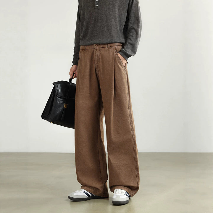 Damen Bundfalten-Hose mit elastischem Taillenbund und weitem Bein Drune
