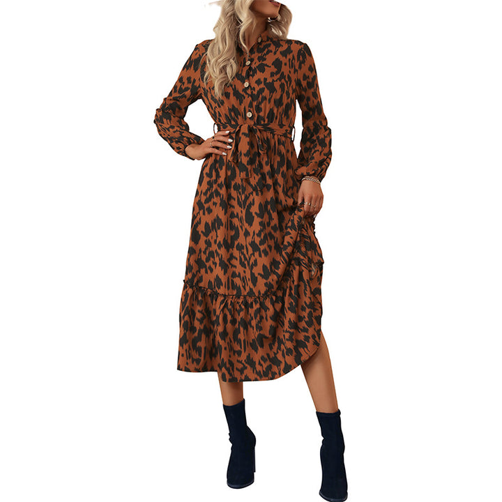 Damen Midi-Kleid mit Gürtel und floralen Akzenten Drune