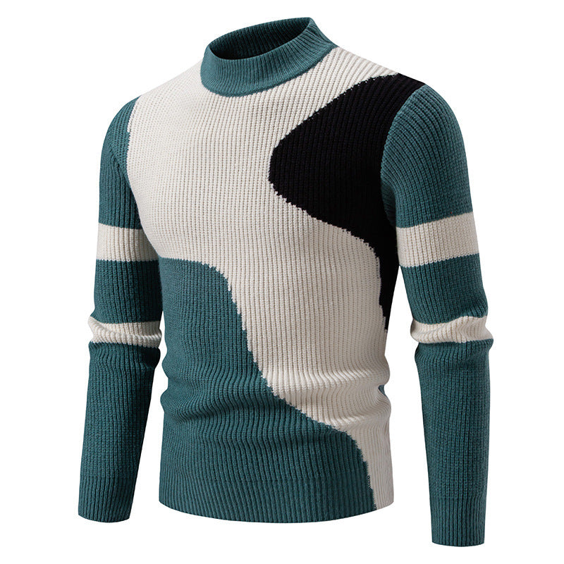 Herren nan gerippter Feinstrickpullover mit Stehkragen und kontrast-Blockdesign Drune