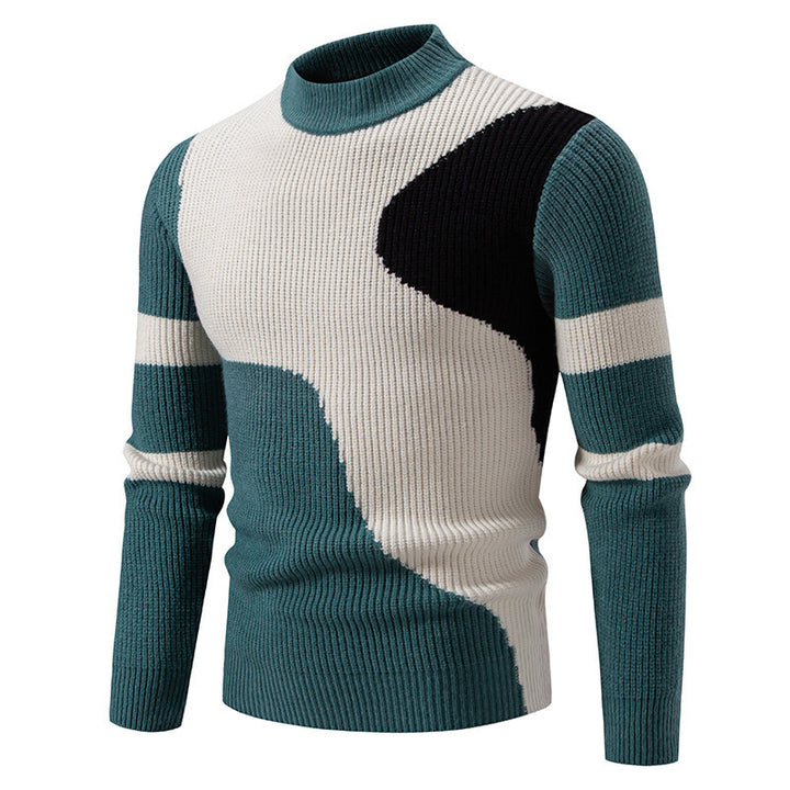 Herren nan gerippter Feinstrickpullover mit Stehkragen und kontrast-Blockdesign Drune