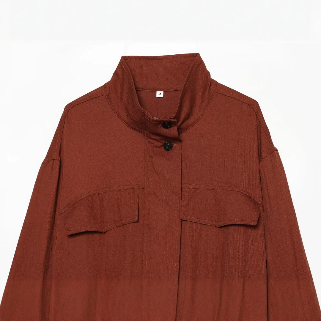 Damen Kurze Boxy-Utility-Jacke mit Stehkragen, Pattentaschen und elastischem Saum Drune