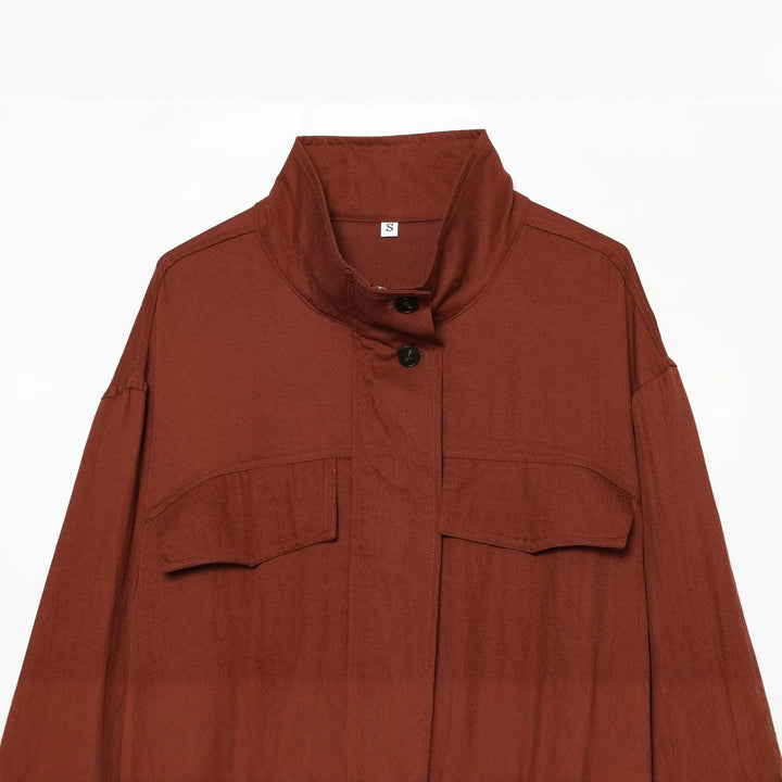 Damen Kurze Boxy-Utility-Jacke mit Stehkragen, Pattentaschen und elastischem Saum Drune