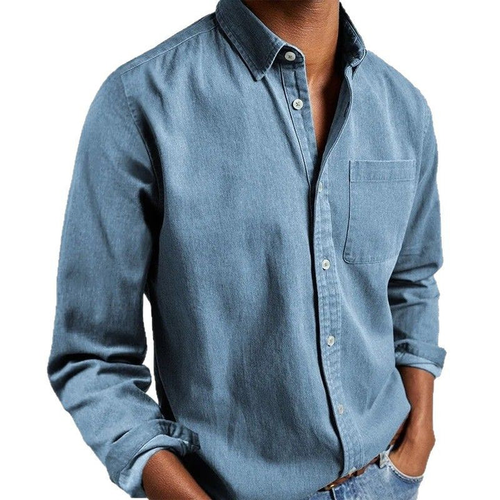 Herren nan leichter Denimhemd mit Kentkragen Brusttasche und regulärer Passform Drune