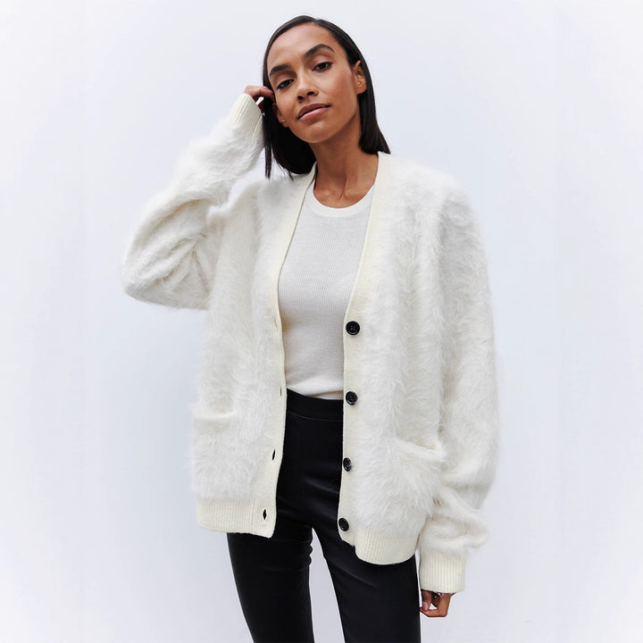 Damen Weicher Cardigan aus Mohair mit Knöpfen Drune
