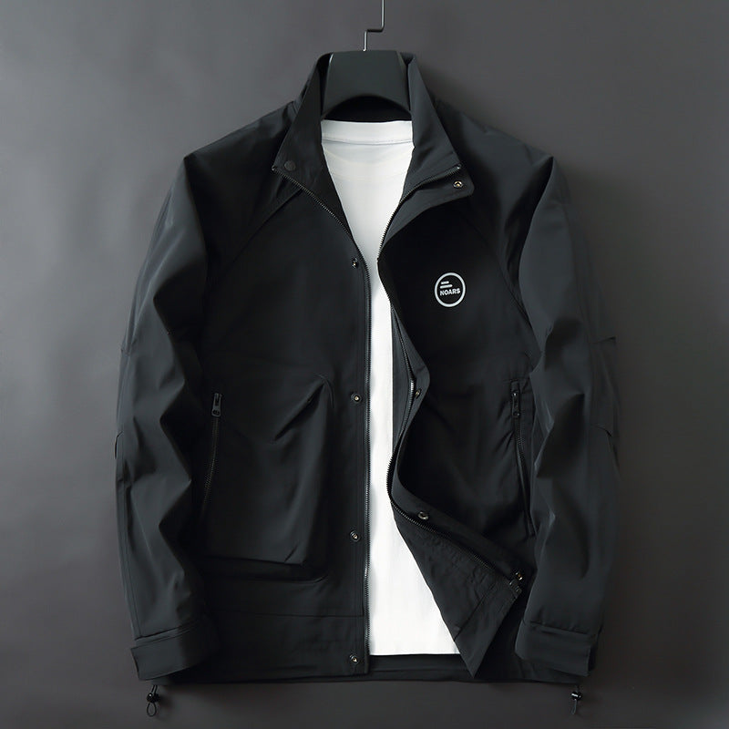 Herren Leichte technische Übergangsjacke mit Stehkragen, Reißverschluss und Multifunktionstaschen Drune