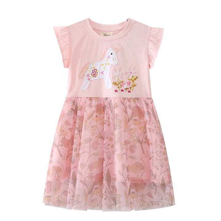 Mädchen Tüllkleid mit floralem Design und zauberhaften Hasenapplikationen Drune