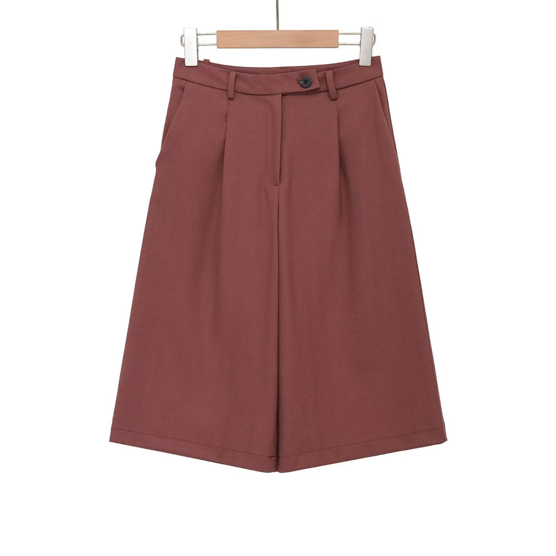 Damen weite Hochbund-Shorts mit eleganter Faltenlegung Drune