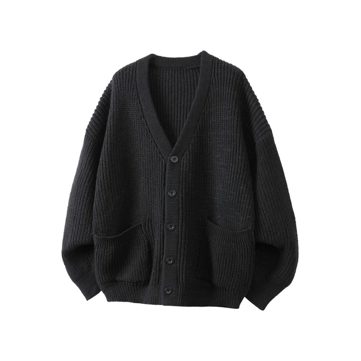 Unisex Oversize Grobstrick-Cardigan mit V-Ausschnitt, Knopfleiste und aufgesetzten Taschen Drune