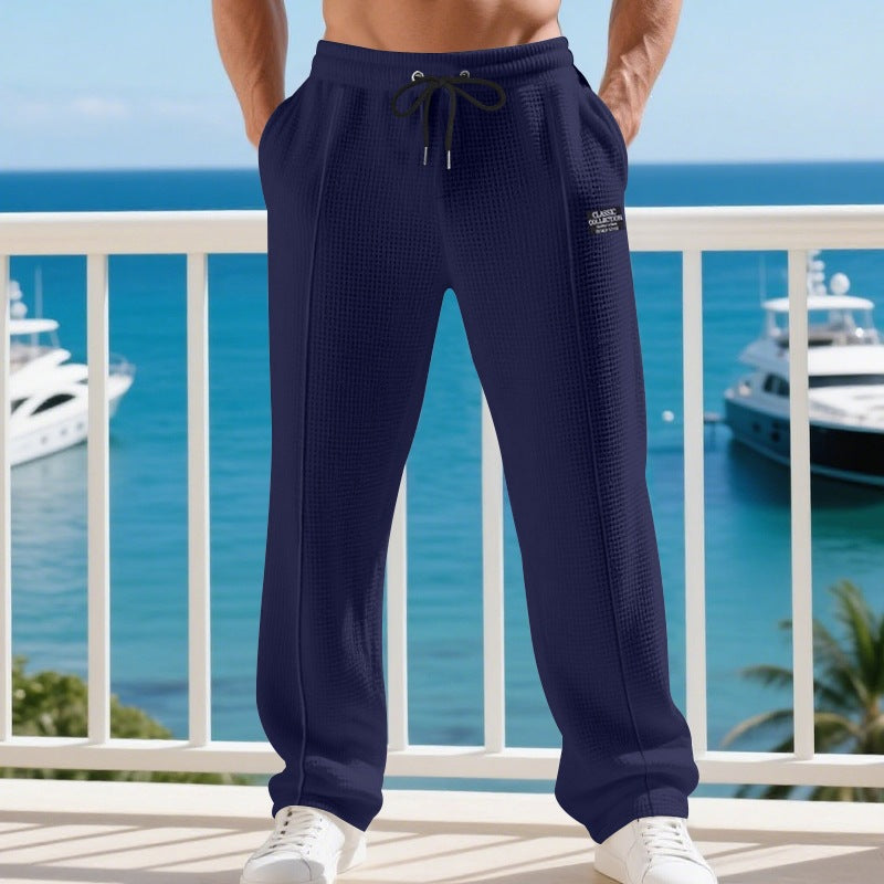 Herren Leichte Waffelstruktur-Loungehose mit elastischem Bund und Eingrifftaschen Drune