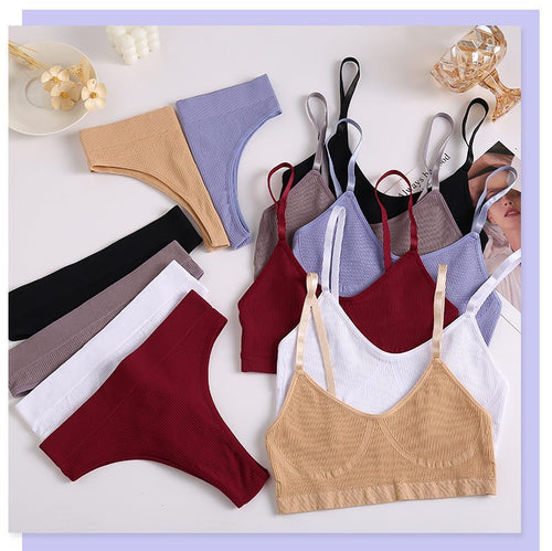 Damen Unterwäsche-Set aus bequemem, elastischem Material mit elegantem Rippen-Design Drune