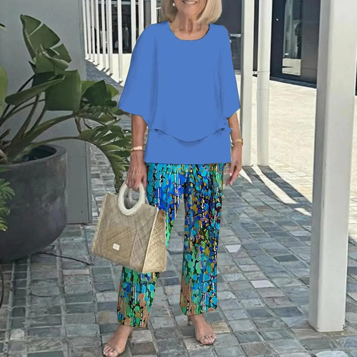 Damen nan Lagen-Tunika mit Cape-Ärmeln und knöchellanger Geradebeinhose mit Grafikprint Drune