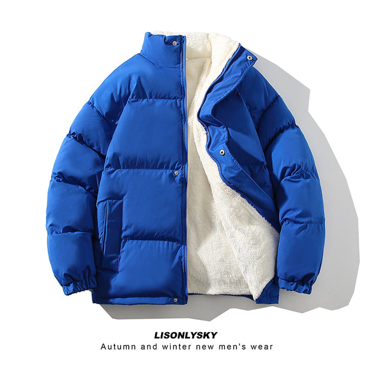 Herren nan gefütterte Winter-Steppjacke mit Teddyfutter, hohem Stehkragen und verdeckter Druckknopfleiste Drune