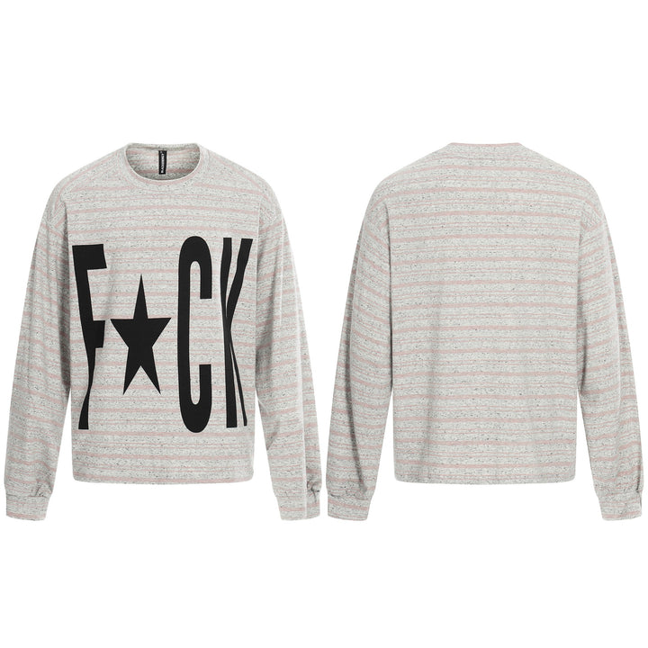 Damen Gestreiftes Oversize-Sweatshirt mit großflächigem Typo-Print und Rundhalsausschnitt Drune