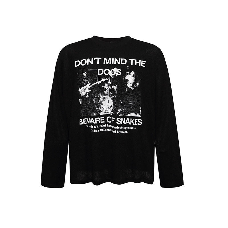 Herren Langarm-Thermo-Shirt mit Waffelstruktur und Punk-Band-Print Drune