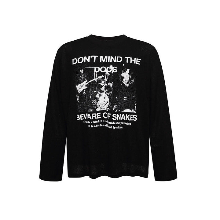 Herren Langarm-Thermo-Shirt mit Waffelstruktur und Punk-Band-Print Drune
