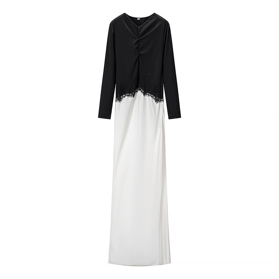 Damen Maxikleid mit Spitzeneinsatz, geraffter Vorderpartie und fließender Saum Drune