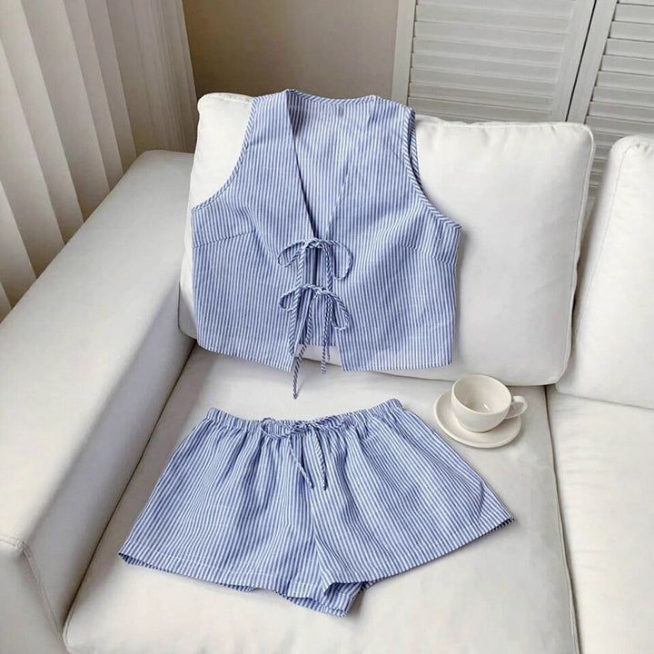 Damen Lässiges Zweiteiliges Set mit Bindegürtel Drune