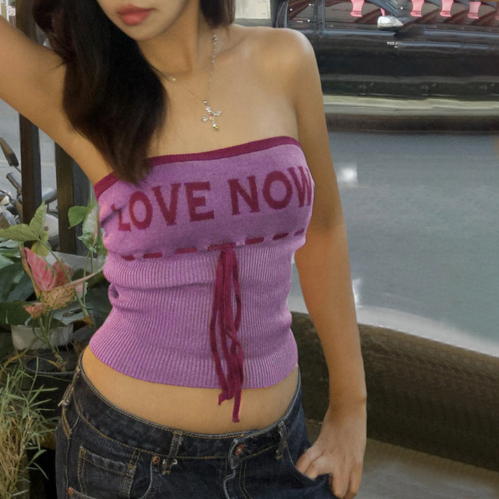 Damen lässiges Bustier-Top mit trendy Schriftzug Drune
