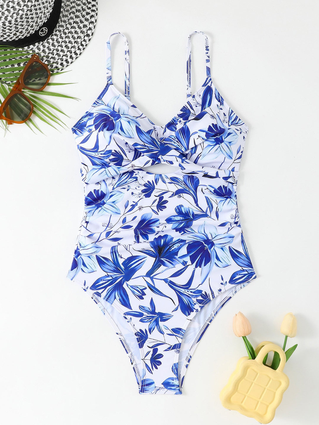 Damen Einteiliger Badeanzug mit floralen Cut-Outs Drune
