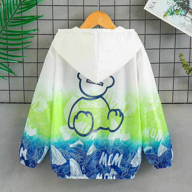 Unisex nan leichte Kapuzenjacke mit Comic-Bären-Print, Windbreaker-Stoff und elastischem Saum  Drune