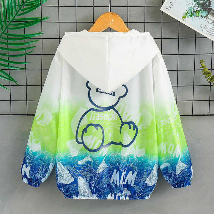 Unisex nan leichte Kapuzenjacke mit Comic-Bären-Print, Windbreaker-Stoff und elastischem Saum  Drune