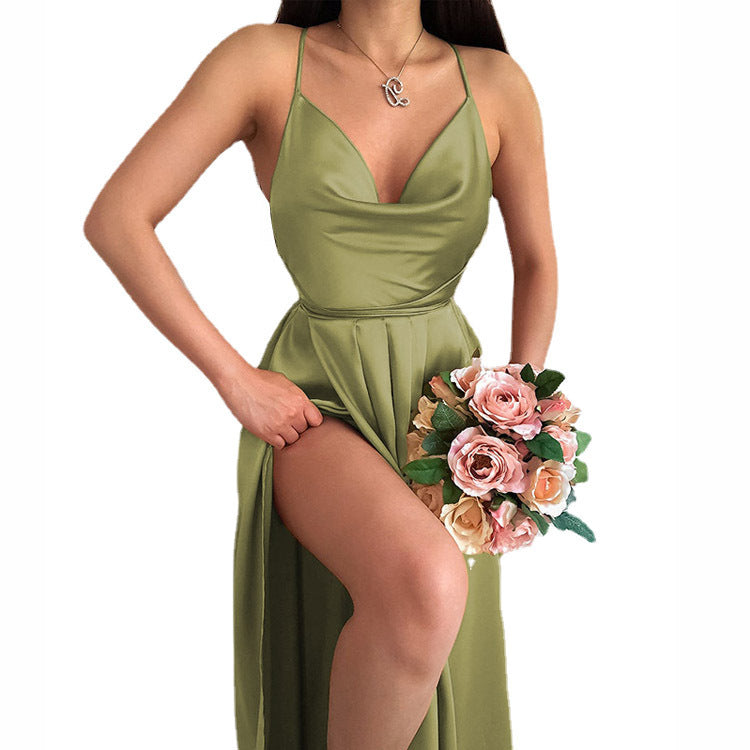 Damen Elegantes Spaghettiträger-Wickelkleid mit hohem Schlitz Drune